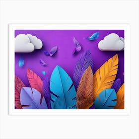 Colorful Feathers And Clouds Art Print