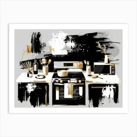 Black And Gold Kitchen Art Print