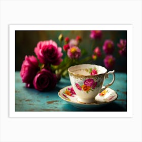 Teacup And Roses Art Print