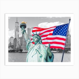 Statue Of Liberty With American Flag 3 Art Print