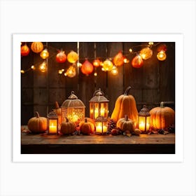 Autumn Themed Generative Light Decor Capturing The Essence Of Thanksgiving Watercolor Gourds And Pu 2 Art Print