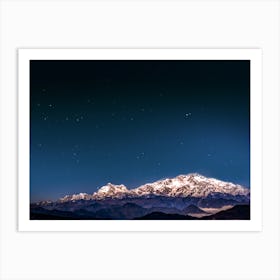 Snow Covered Mount Kanchenjunga Starry Night Sky Art Print