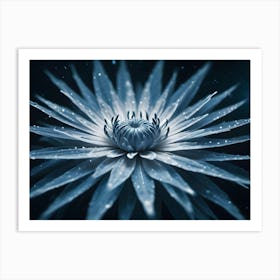 An Abstract Image Of A Blue Flower With A White Center And A Blurred Background With White Dots Art Print