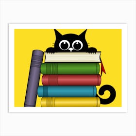 Black Cat Reading Books Art Print