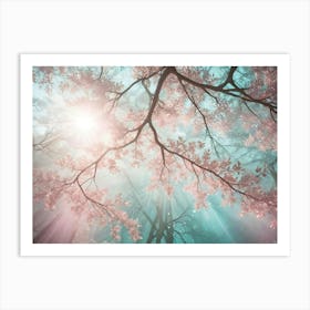 Mystical, Ethereal Forest Scene With Glowing Sun Rays Filtering Through Branches And Leaves Art Print