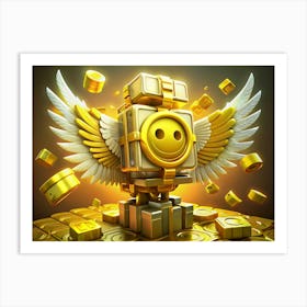 Golden Cube With Wings And Coins Art Print