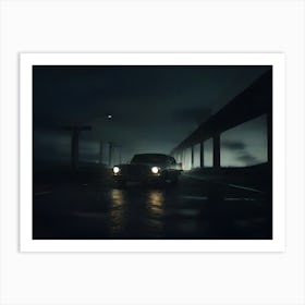 Retro Car At Highway 06 Art Print