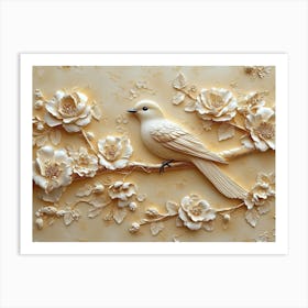 3d Golden Sparrow on Golden Background Art Print