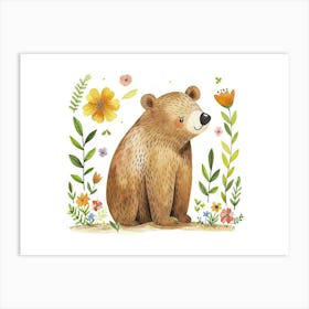 Little Floral Brown Bear 3 Art Print
