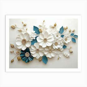 3d Artwork Illustration Flowers White 4 Art Print