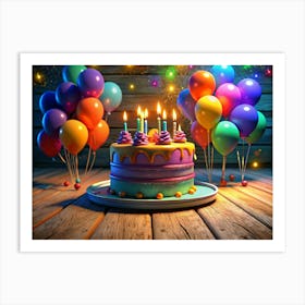 Birthday Cake With Balloons Art Print