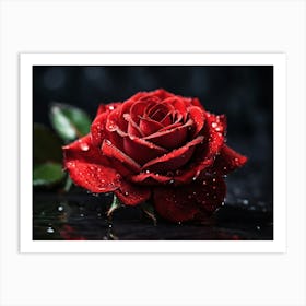 Red Rose With Water Droplets paintings art print Art Print