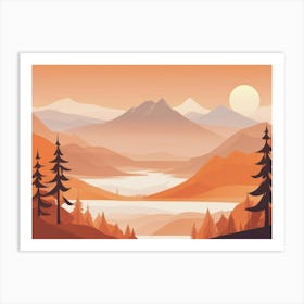 Misty mountains horizontal background in orange tone 32 Art Print