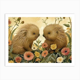 Floral Animal Illustration Porcupine 2 Art Print