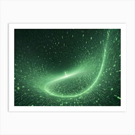 An Abstract Digital Art Piece Showing A Swirling Vortex Of Green Light And Data Streams Converging At A Central Point Art Print