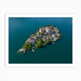 Drone photography of Isola San Giulio (St Julius Island) in Lake Orta, Piedmont, Italy Art Print