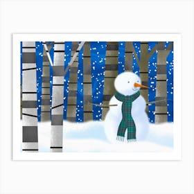 Snowman in Forest 1 Art Print