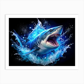 Great White Shark Jumping With Water Splash Art Print