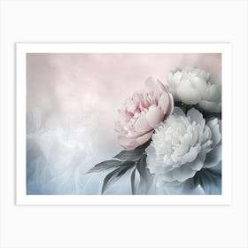 Beautiful Blooming Peonies on an Abstract Ombre Background Art Print