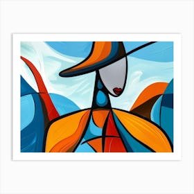 Abstract Woman In Blue Hat Art Print