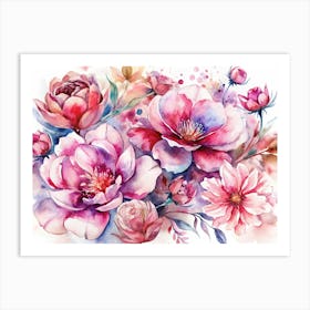 Watercolor Bouquet Of Pink Flowers Art Print