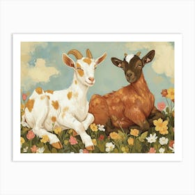 Floral Animal Illustration Goat 4 Art Print