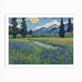 Mountains Embrace the Meadow Field Of Wildflowers Art Print