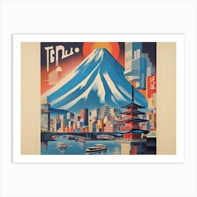 Vintage Cubist Travel Poster Tokyo Mt Fuji Art Print