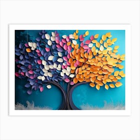 Colorful Tree with Leaves on Hanging Branches 1 Art Print