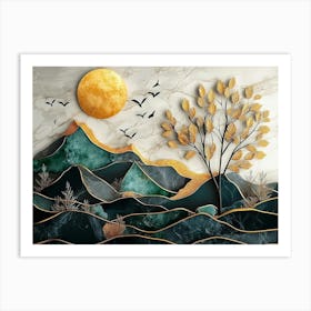 3d Modern Art with Drawing Modern Landscape 2 Art Print