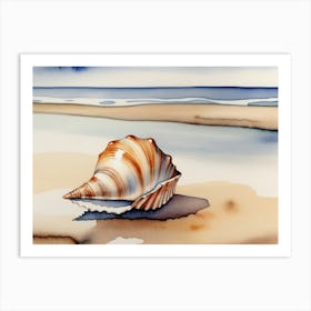 Seashell on the beach, watercolor painting 6 Art Print