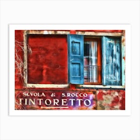 Tintoretto Sign & Blue Shutters Venice Art Print