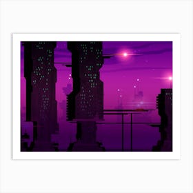 Synthwave cyberpunk city [synthwave/vaporwave/cyberpunk] — aesthetic poster, retrowave poster, neon poster Art Print