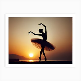 Ballerina Silhouette At Sunset Art Print