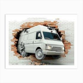 3D Van Through Brick Wall Art Print