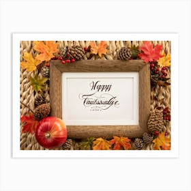 An Ornate Acorn Calligraphy Centerpiece With Woven Decorative Lettering Bearing The Words Happy Th Art Print