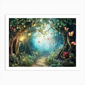 3D Fairytale Forest with Magical Creatures Wallpaper Art Print