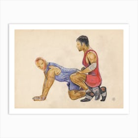 Wrestlers Drawing sport men Art Print