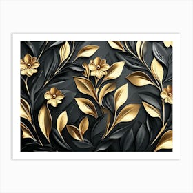 Luxury Black and Golden 3d Floral Art Print