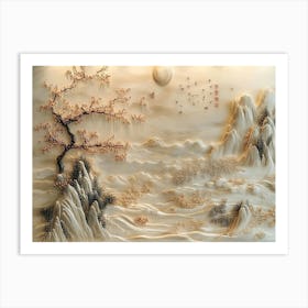 3d Chinese Landscape Art. Golden Custom Design Art Print