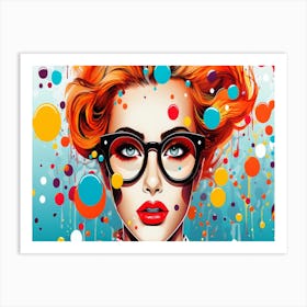 Girl With Glasses And Polka Dots Art Print