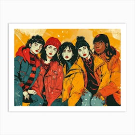 Five Women In Jackets Art Print