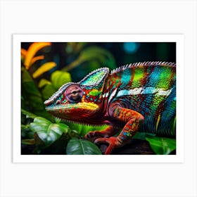 Chameleon Blending Into A Lush Tropical Rainforest Scales Shifting Through A Spectrum Of Vibrant Hu Art Print