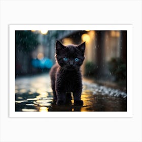 Black Kitten with blue eyes In The Rain 1 Art Print
