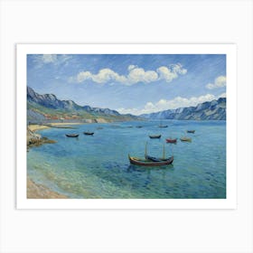 Sailing Through Nature's Majesty Boats At The Beach Art Print