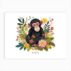 Little Floral Baboon 1 Poster Art Print
