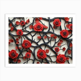 Red Roses On Branches Art Print