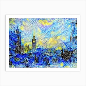 Starry Night Over The Thames London Parody Van Gogh Art Print