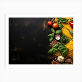 Pasta On Black Background Art Print