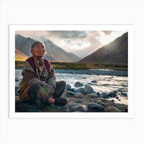 Shantiva zaga, an old thibetan buddhist monk meditate under the mountains Art Print